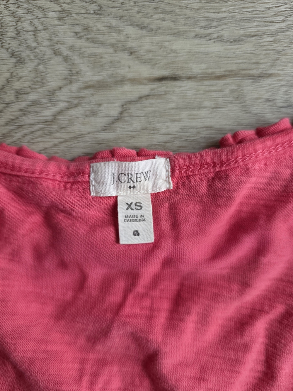 J.Crew Pink Ruffle V-Neck Slub Cotton Tee Size XS - Picture 4 of 6